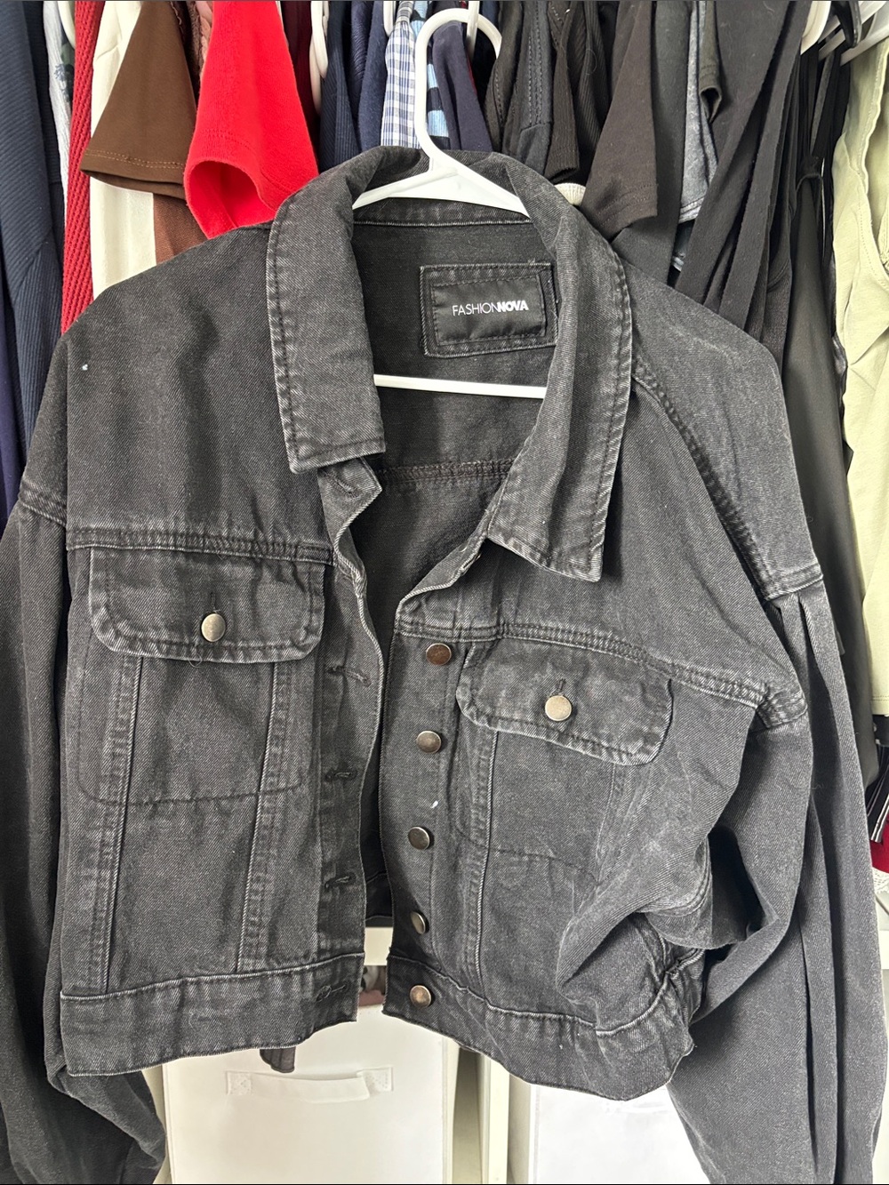 Fashion Nova Washed Black Denim Jacket 2X